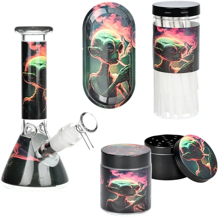 Alien Glass Beaker Bong Smoking Set – 7.75″