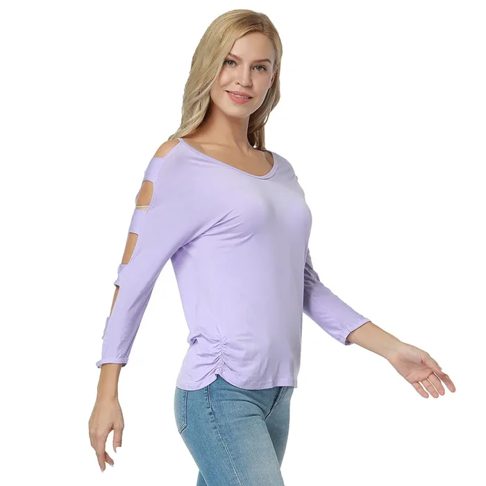Kaamastra Purple Cutout Full Sleeve V Neck Top