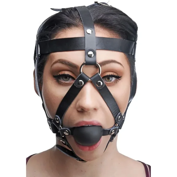 Master Series ‘Hostage’ Leather Head Harness with Ball Gag