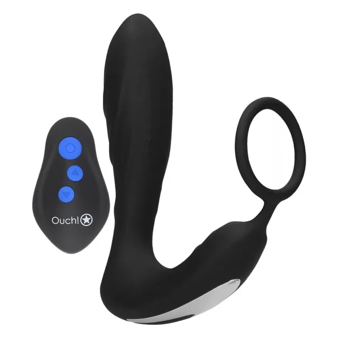 Ouch E Stimulation And Vibration Butt Plug And Cock Ring 5.7″ Black – Remote USB Prostate Shocking
