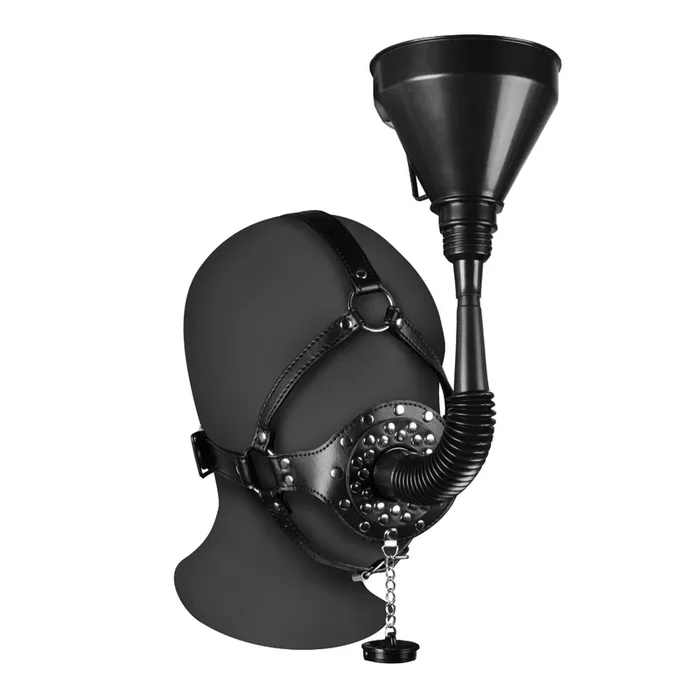 Ouch Xtreme Open Mouth Gag Head Harness With Funnel Black